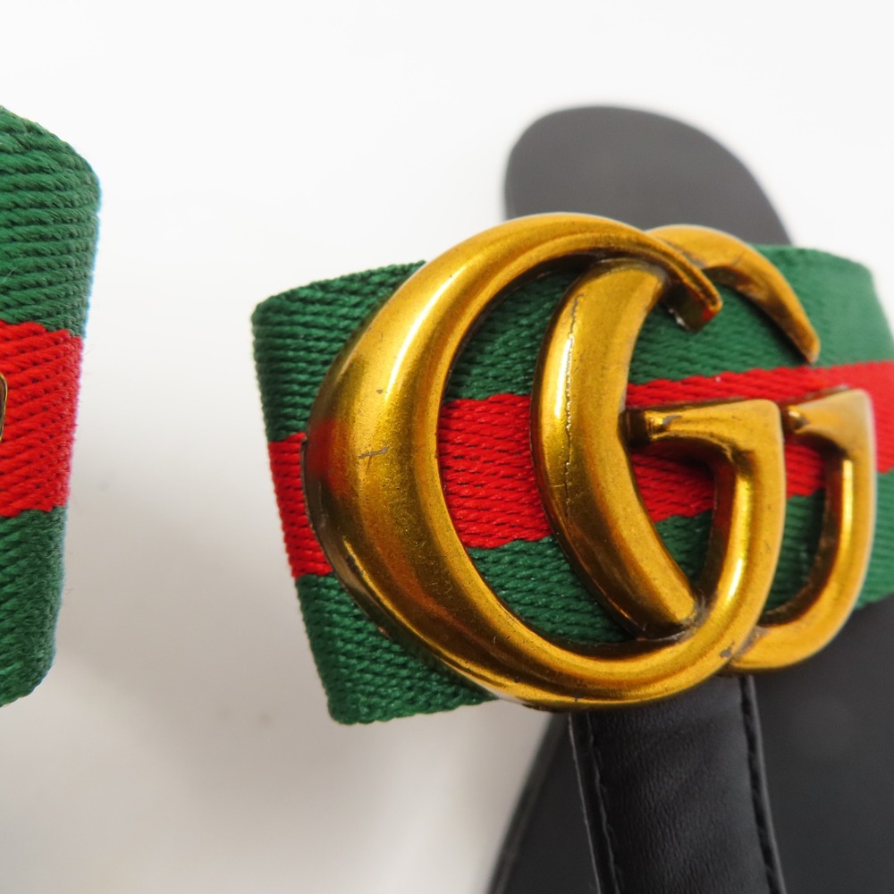 Gucci Double G Web Thong Sandals Black Mens 42 Flip Flops Gold Logo Italy - Picture 4 of 16